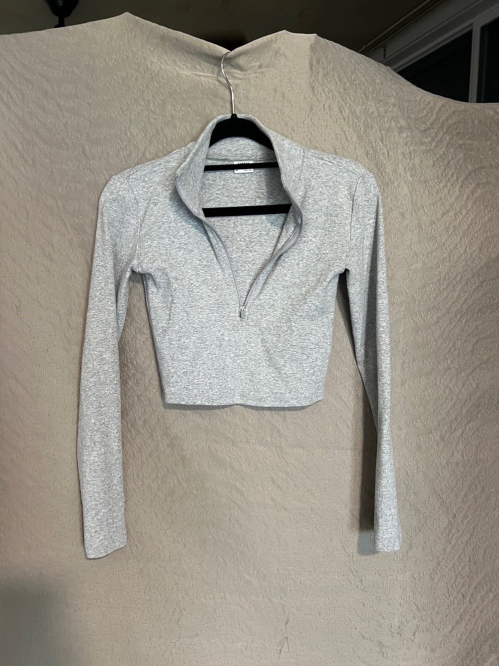 Sunday Best Cropped Light Gray Quarter-Zip Long Sleeve Top Size XS